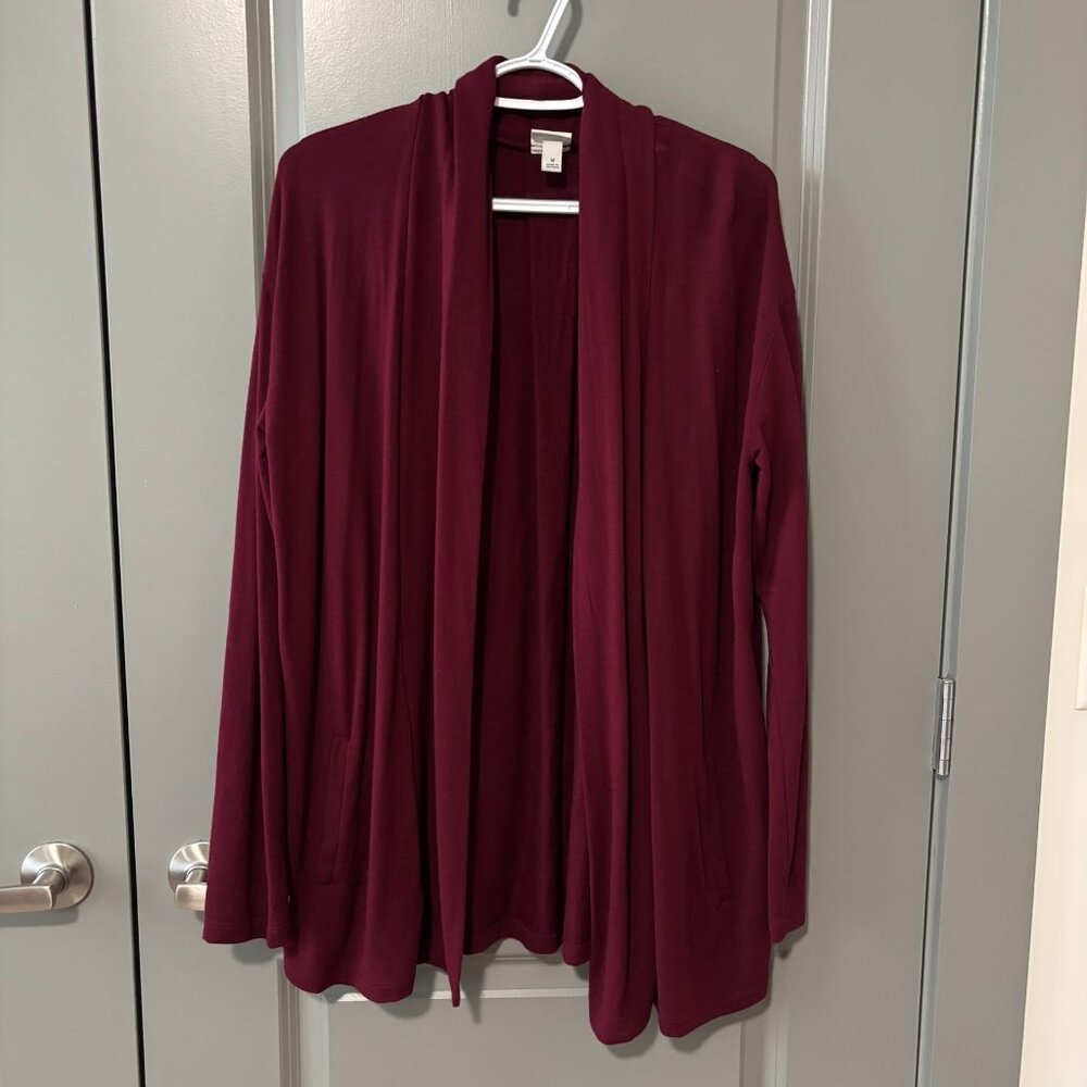 Maroon Open--Front Long Cardigan